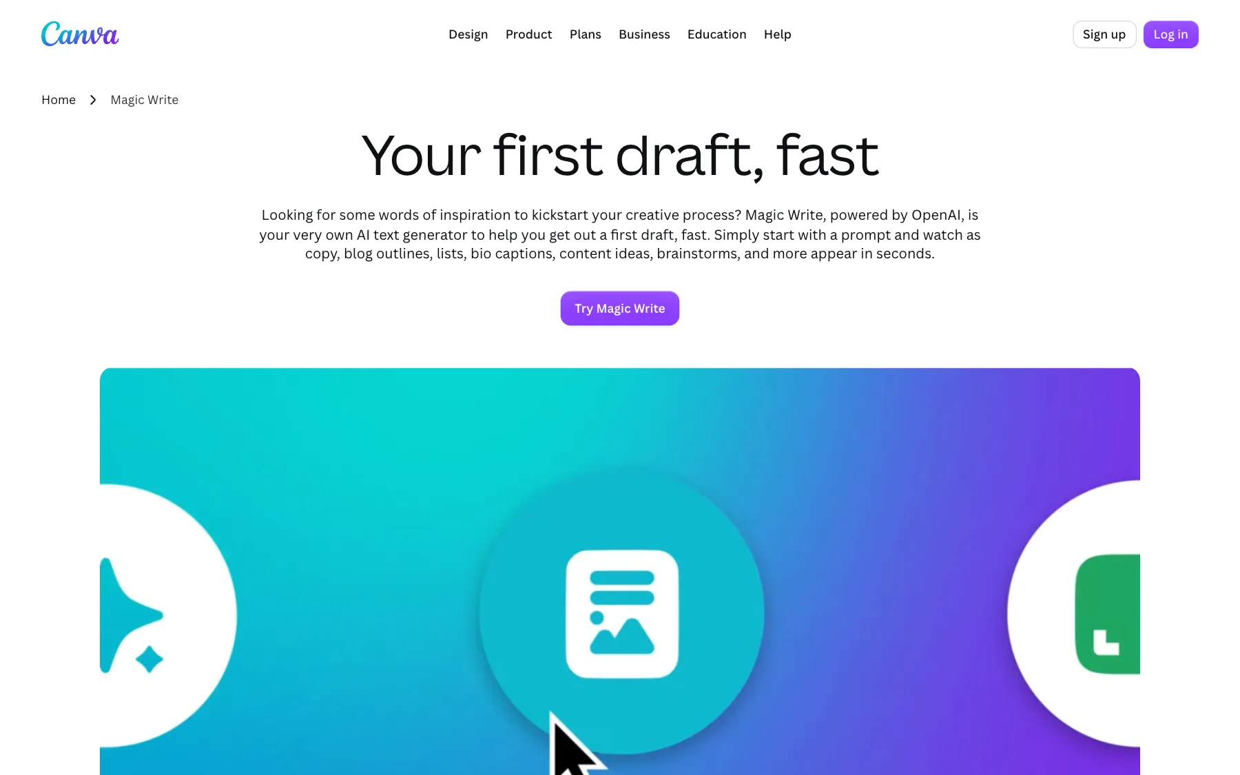Canva (Magic Write) website, screenshot taken 23 October 2026