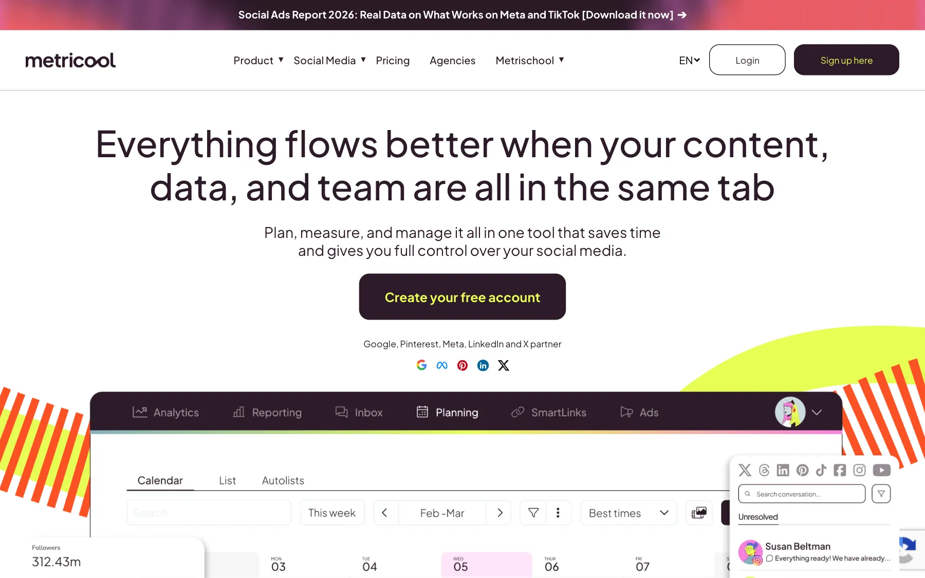Metricool website, screenshot taken 23 October 2026