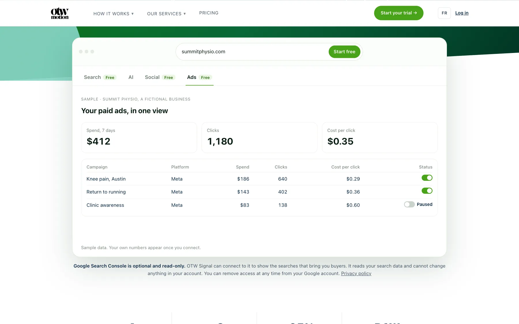 OTW Signal Ads website, screenshot taken 23 October 2026