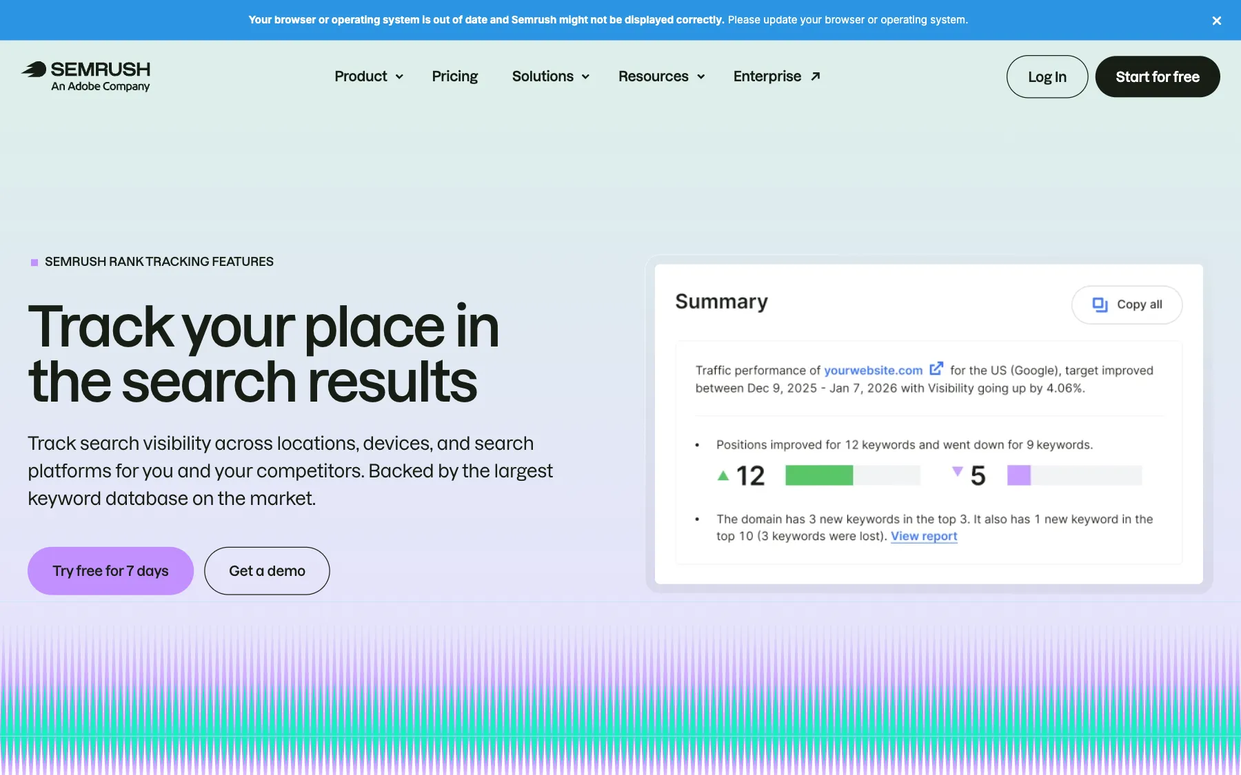 Semrush Rank Tracking website, screenshot taken 23 October 2026
